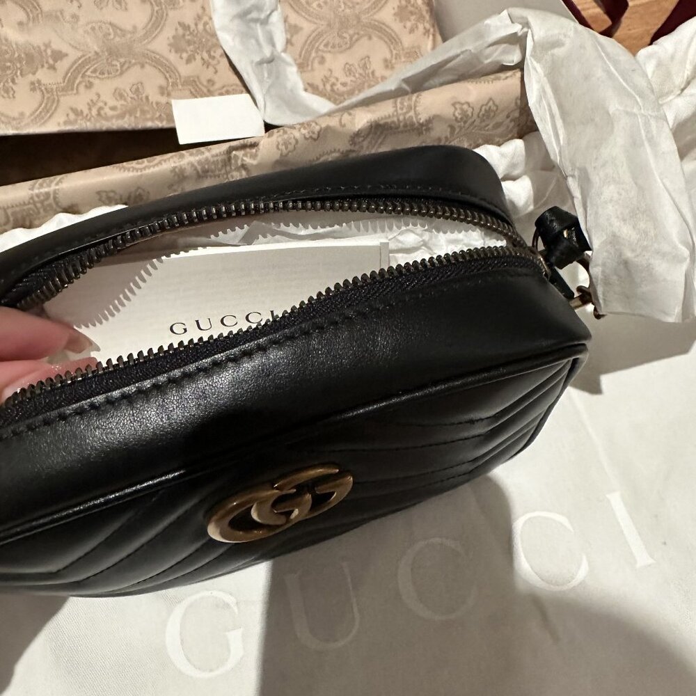 NIB Gucci Marmont Mini Camera Bag Black Leather Crossbody Gold - Picture 11 of 12